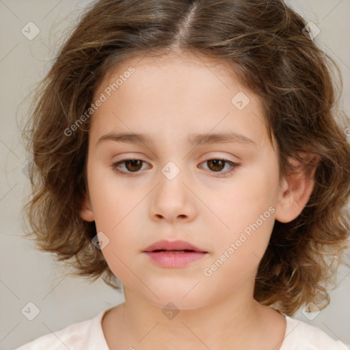 Neutral white child female with medium  brown hair and brown eyes