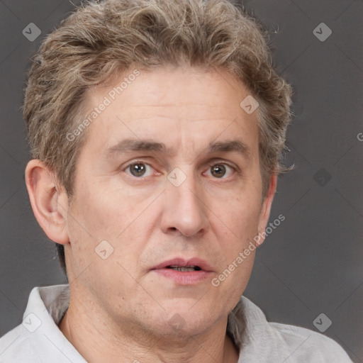 Neutral white adult male with short  brown hair and brown eyes