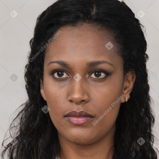 Neutral black young-adult female with long  black hair and brown eyes