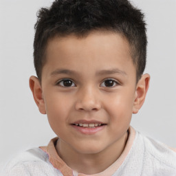 Joyful white child male with short  brown hair and brown eyes