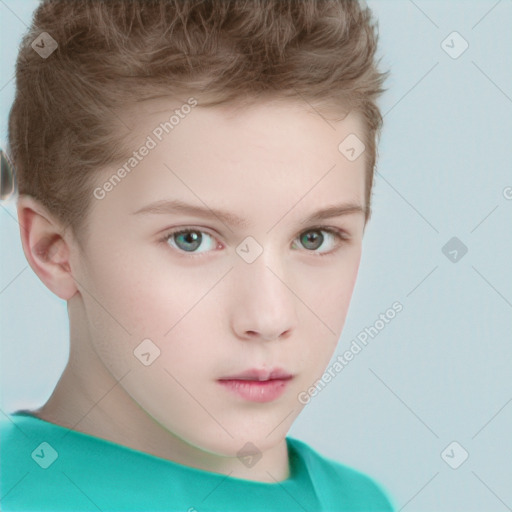 Neutral white child female with short  brown hair and brown eyes