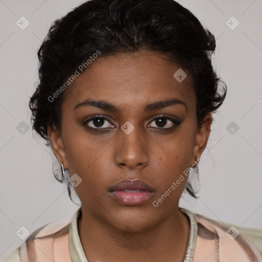 Neutral black young-adult female with short  brown hair and brown eyes