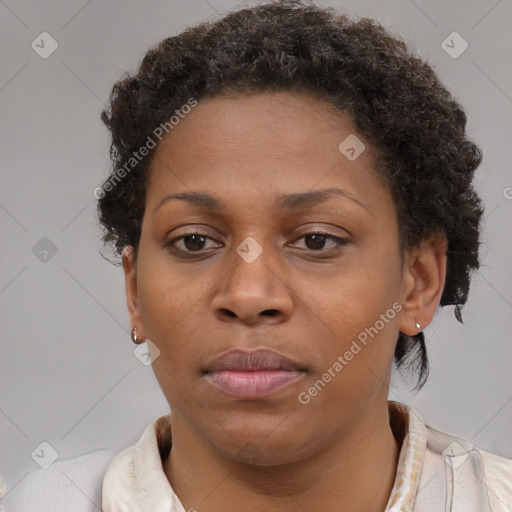 Neutral black young-adult female with short  brown hair and brown eyes