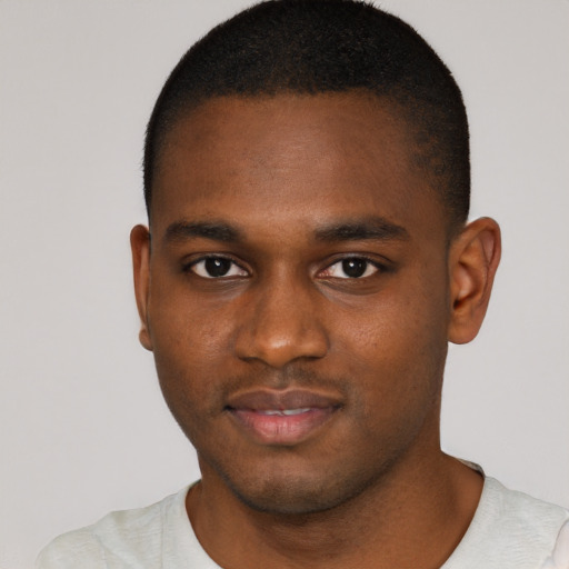Neutral black young-adult male with short  brown hair and brown eyes