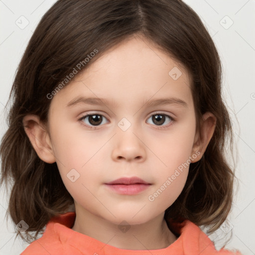 Neutral white child female with medium  brown hair and brown eyes