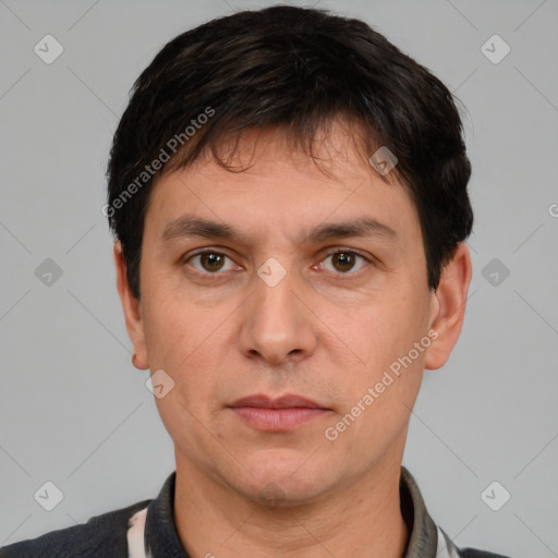 Neutral white adult male with short  brown hair and brown eyes