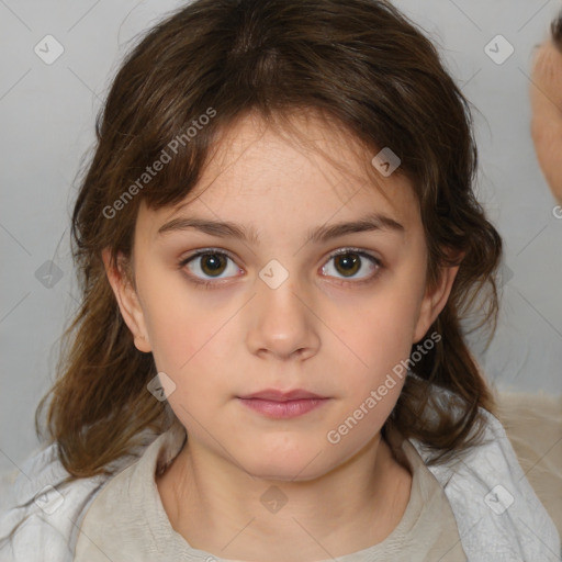 Neutral white child female with medium  brown hair and brown eyes