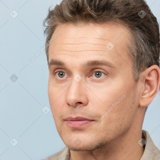 Neutral white adult male with short  brown hair and brown eyes