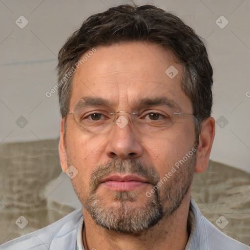 Neutral white adult male with short  brown hair and brown eyes