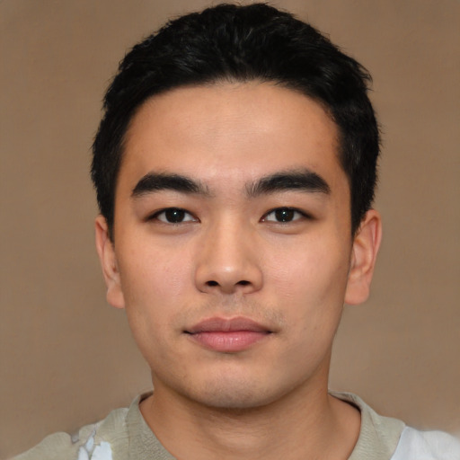Neutral asian young-adult male with short  black hair and brown eyes