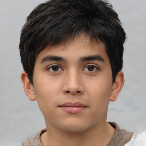 Neutral asian child male with short  brown hair and brown eyes
