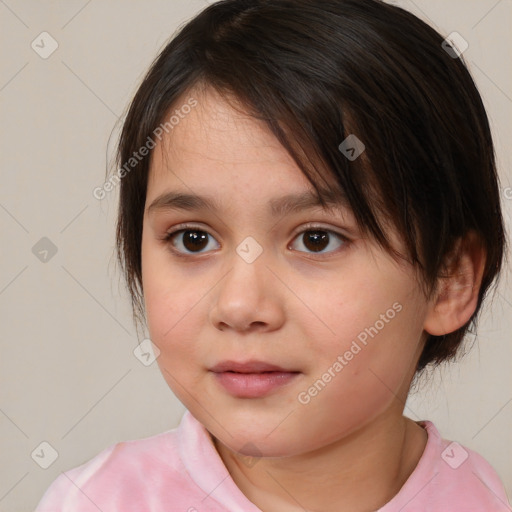 Neutral white child female with medium  brown hair and brown eyes