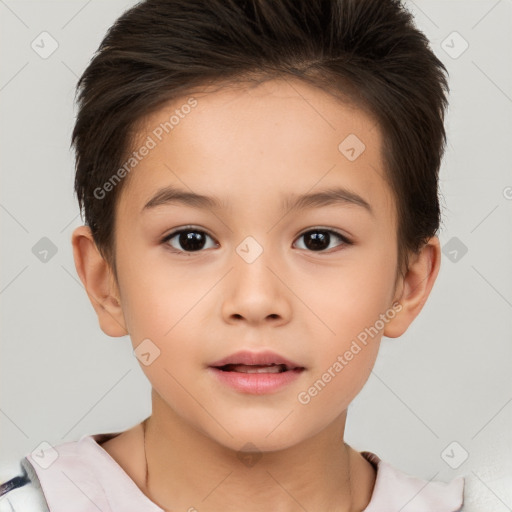 Neutral white child female with short  brown hair and brown eyes