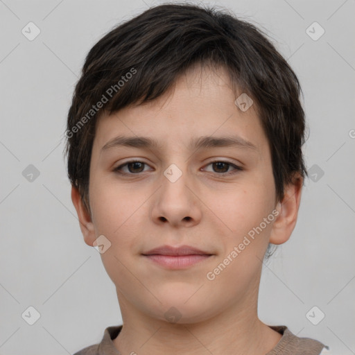 Neutral white young-adult female with short  brown hair and brown eyes