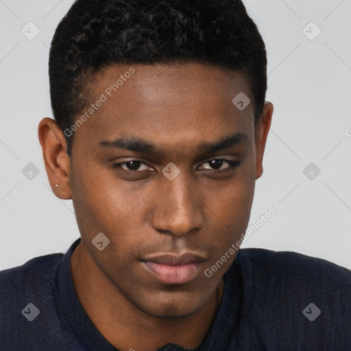 Neutral black young-adult male with short  brown hair and brown eyes