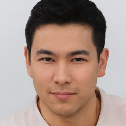 Neutral asian young-adult male with short  brown hair and brown eyes