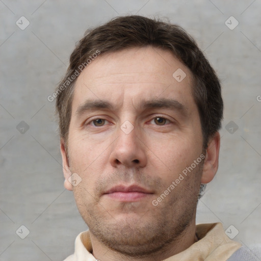 Neutral white adult male with short  brown hair and brown eyes