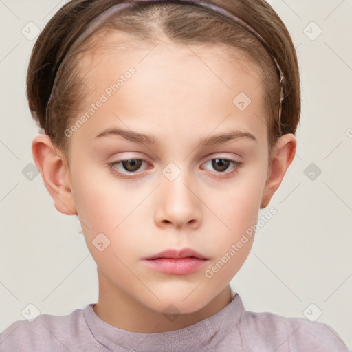 Neutral white child female with short  brown hair and brown eyes