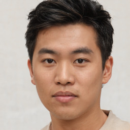 Neutral asian young-adult male with short  brown hair and brown eyes