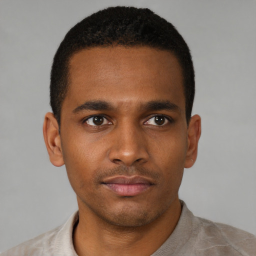 Neutral black young-adult male with short  brown hair and brown eyes