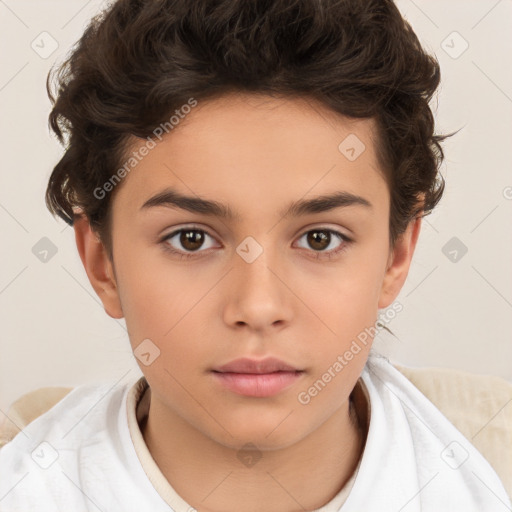 Neutral white child female with short  brown hair and brown eyes