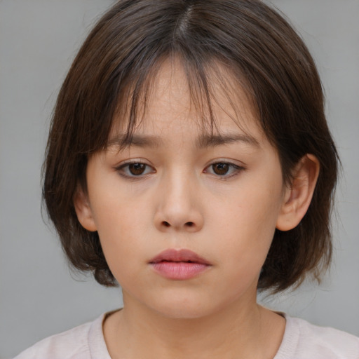 Neutral white child female with medium  brown hair and brown eyes