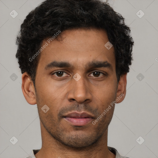 Neutral latino young-adult male with short  brown hair and brown eyes