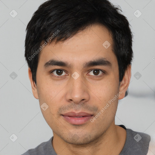 Neutral asian young-adult male with short  black hair and brown eyes