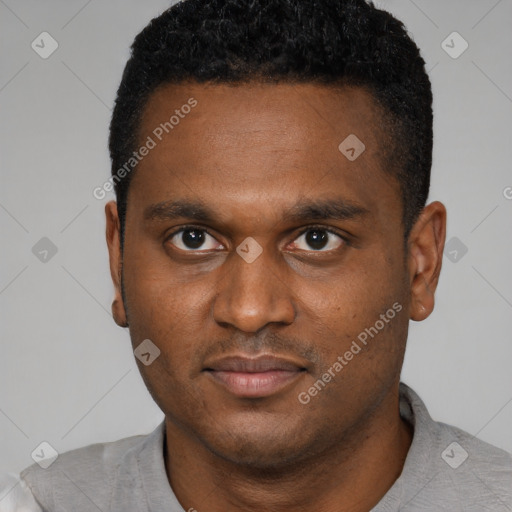 Neutral black young-adult male with short  brown hair and brown eyes