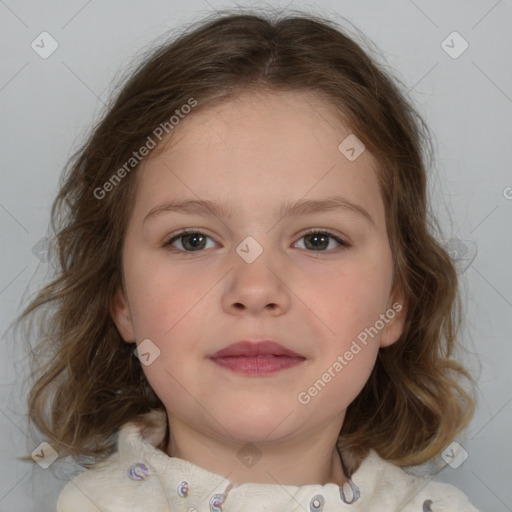 Neutral white child female with medium  brown hair and brown eyes