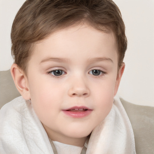 Neutral white child female with short  brown hair and blue eyes