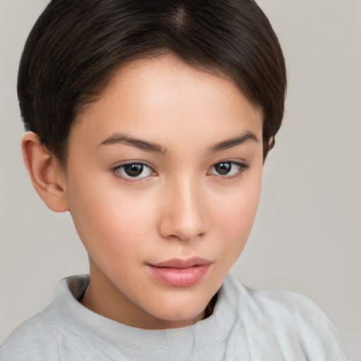 Neutral white young-adult female with short  brown hair and brown eyes