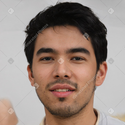 Neutral asian young-adult male with short  black hair and brown eyes