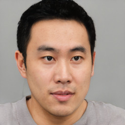 Neutral asian young-adult male with short  black hair and brown eyes