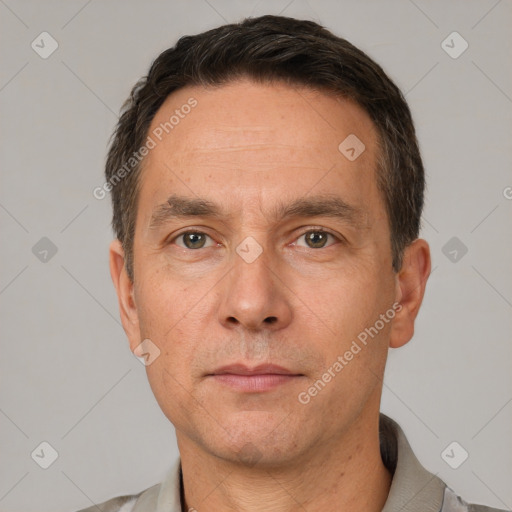 Neutral white adult male with short  brown hair and brown eyes