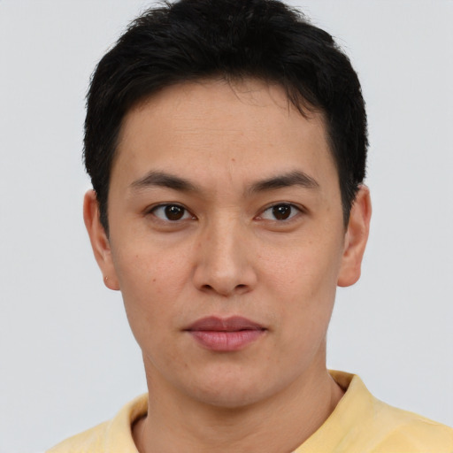 Neutral latino young-adult male with short  brown hair and brown eyes