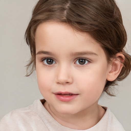 Neutral white child female with medium  brown hair and brown eyes