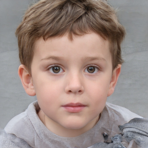 Neutral white child male with short  brown hair and grey eyes