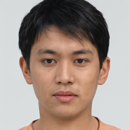 Neutral asian young-adult male with short  brown hair and brown eyes