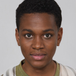 Neutral black young-adult male with short  brown hair and brown eyes