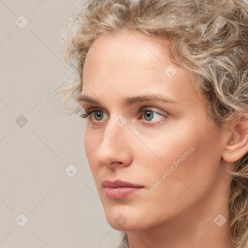 Neutral white young-adult female with medium  brown hair and grey eyes