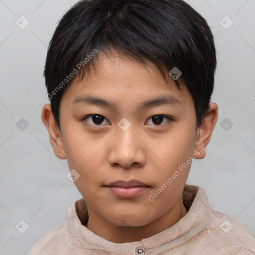 Neutral asian child male with short  brown hair and brown eyes