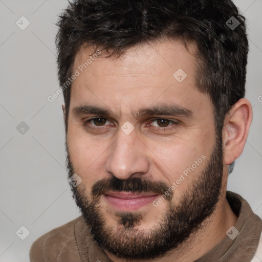 Neutral white adult male with short  brown hair and brown eyes