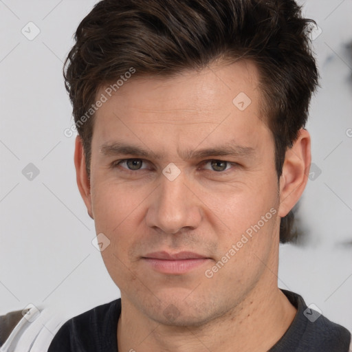 Neutral white adult male with short  brown hair and brown eyes