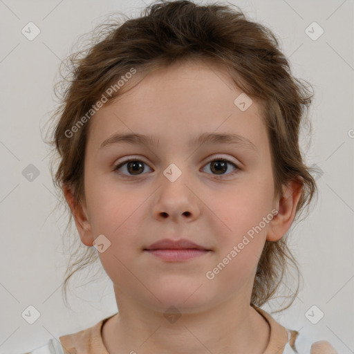 Neutral white child female with medium  brown hair and brown eyes