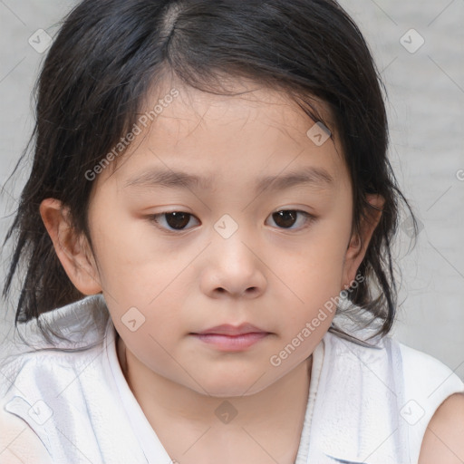 Neutral white child female with medium  brown hair and brown eyes