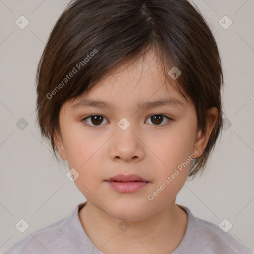 Neutral white child female with medium  brown hair and brown eyes