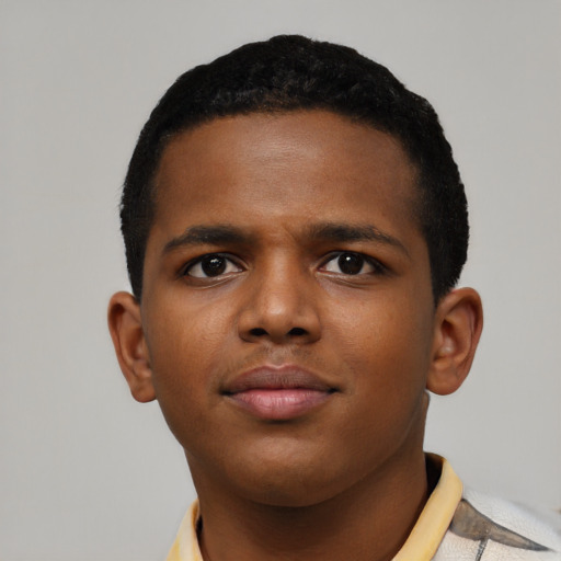 Neutral black young-adult male with short  brown hair and brown eyes