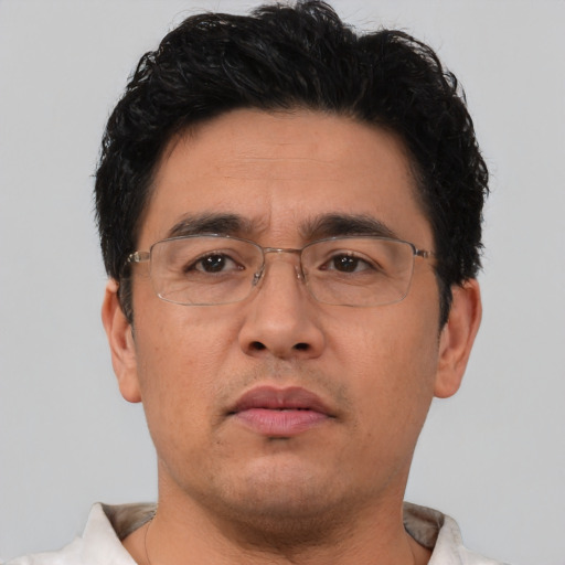 Neutral latino adult male with short  brown hair and brown eyes