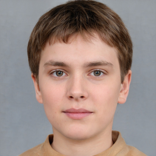 Neutral white child male with short  brown hair and grey eyes